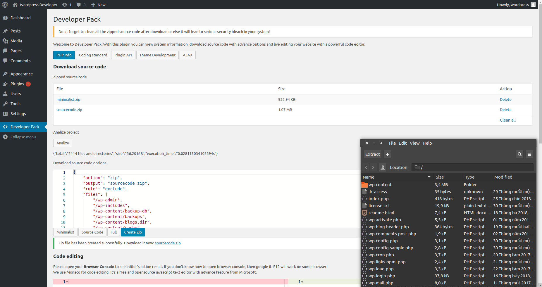 You can view your PHP information and download source code with advanced options like include or exclude files, max file size and expand script time limit.