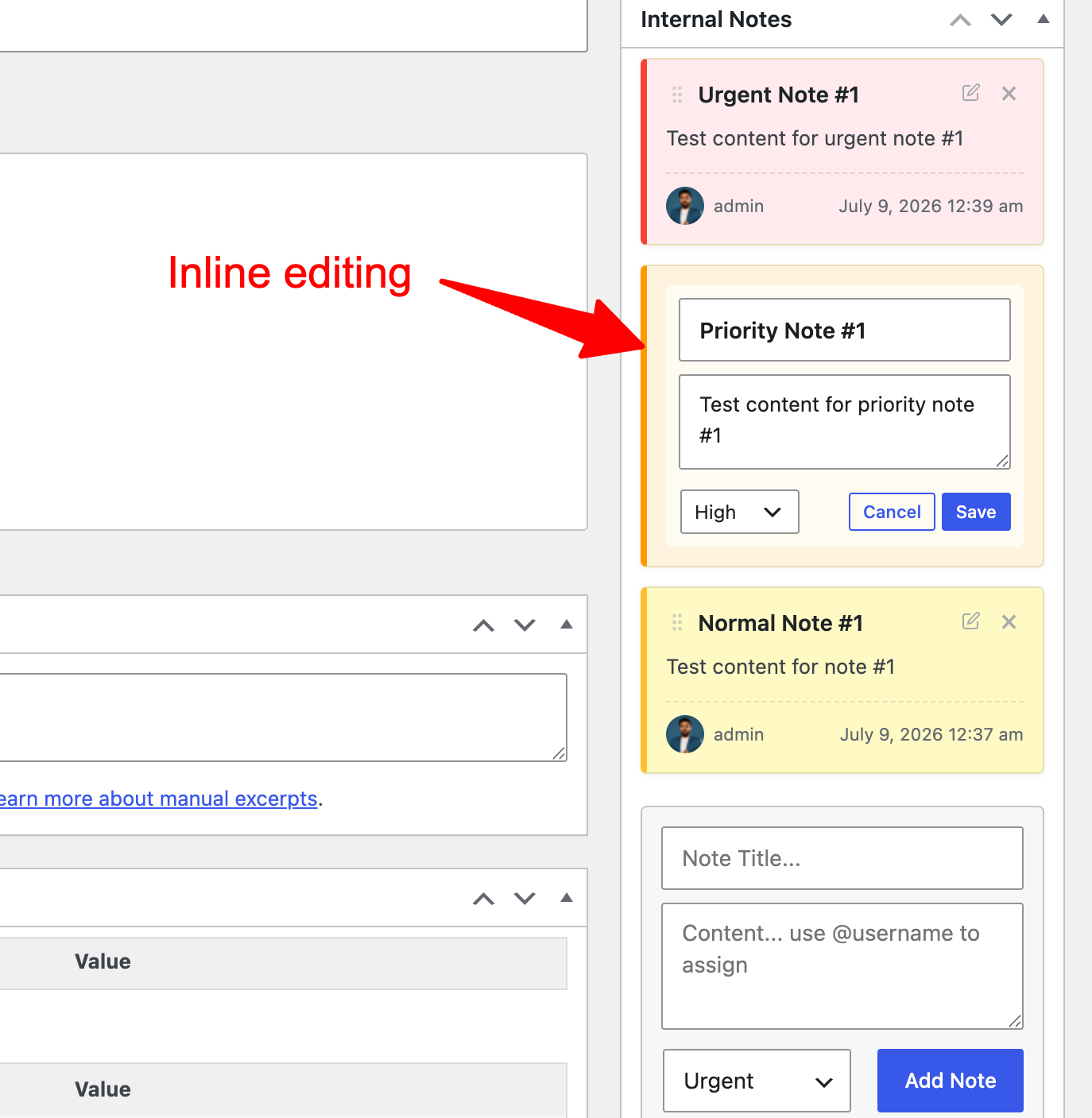 **Inline Editing:** Edit note content and change priority on the fly.