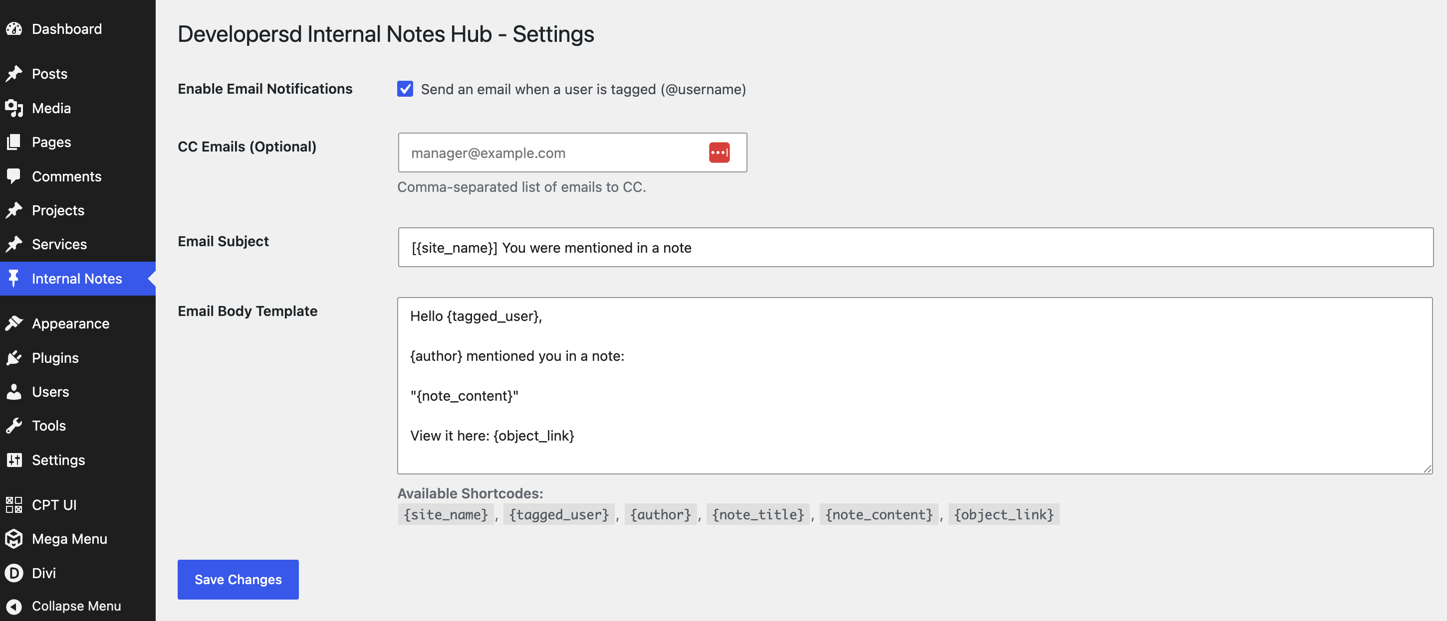 **Smart Mentions:** Tagging users using @username inside the content box.