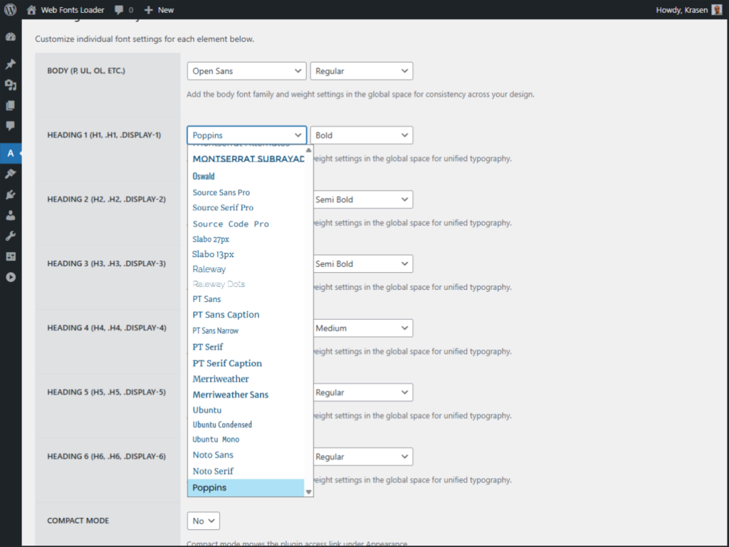 screenshot-1.(png) - Global Google Fonts settings for WordPress
