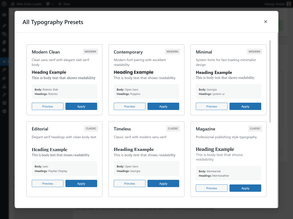 screenshot-2.(png) - Typography presets library with font combinations