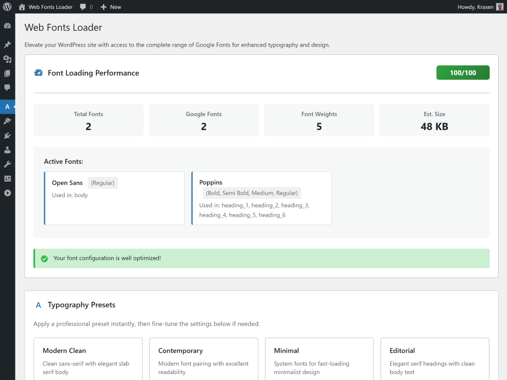 screenshot-6.(png) - Font selection for headings and body text