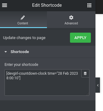 Add the shortcode in the Elementor shortcode widget.