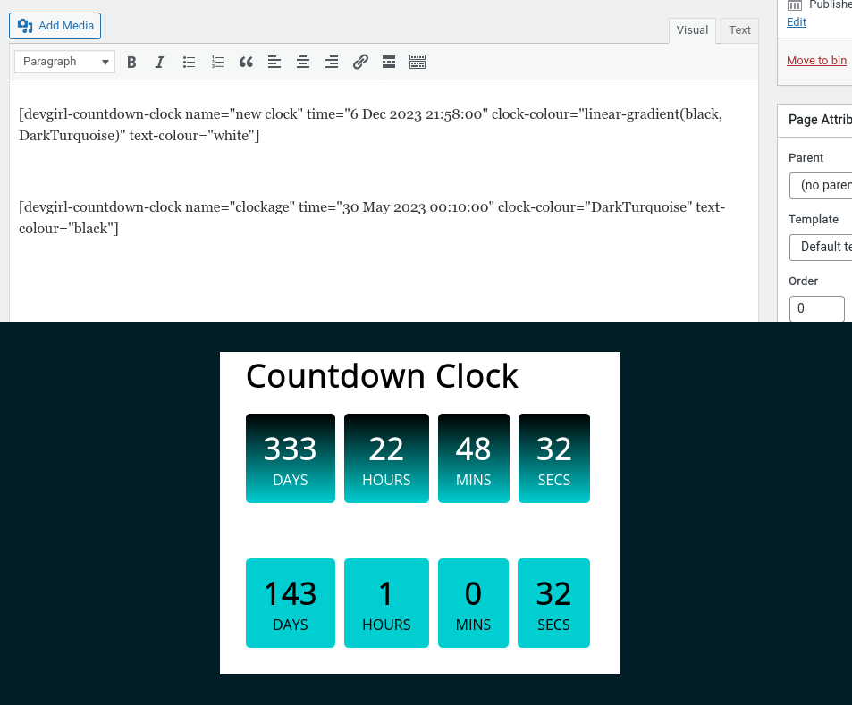 Use options in the shortcode to customise your countdown clock.