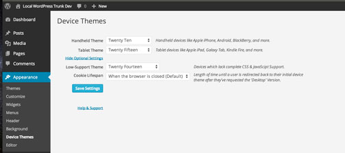 View of the Device Theme Switcher settings.