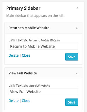 View of the two Device Theme Switcher Widgets and their settings.