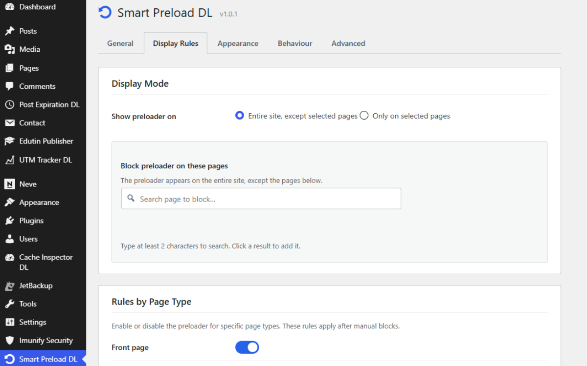 Display Rules tab — choose display mode and configure per-type rules.