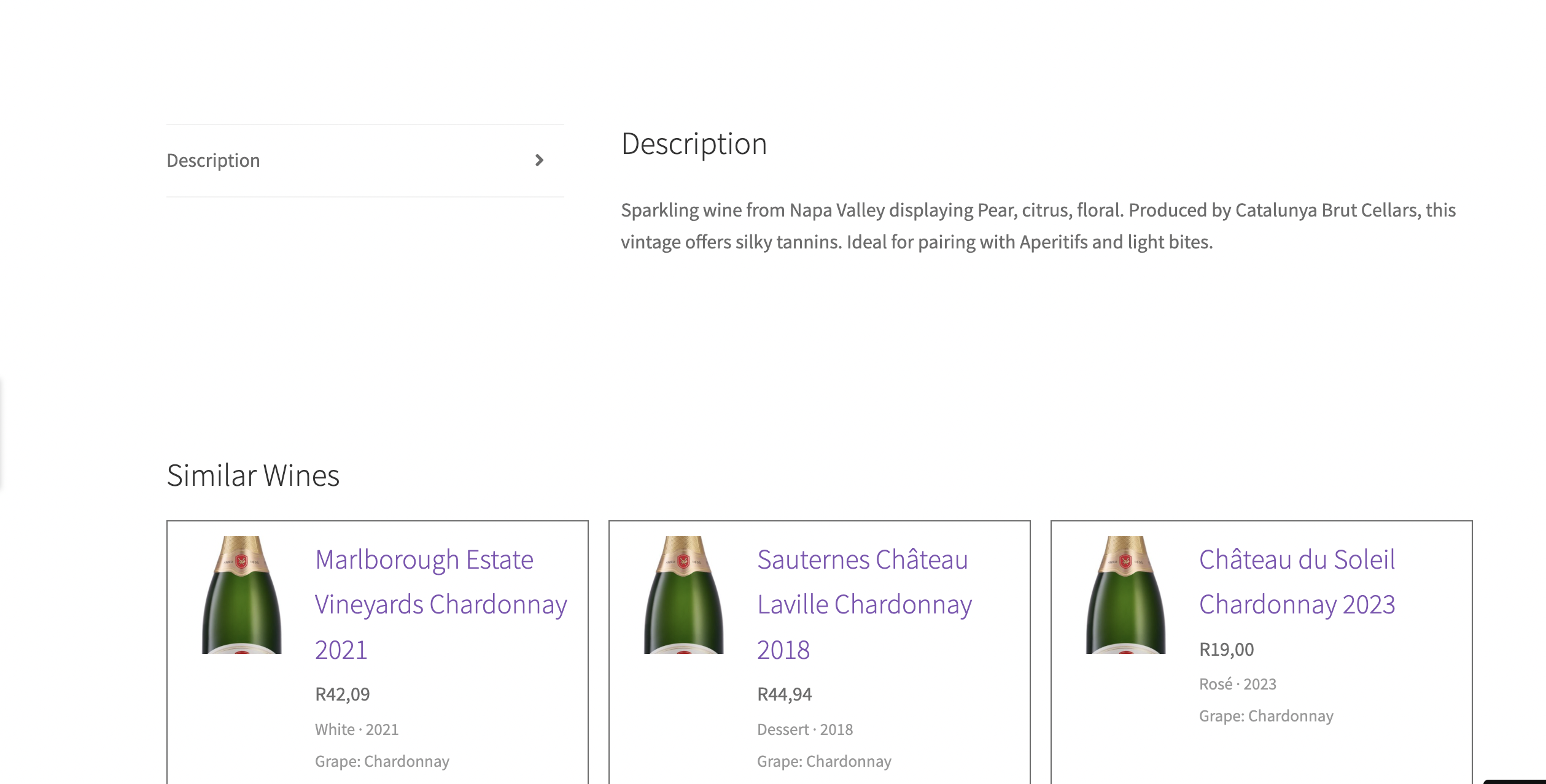 Similar wines section below the product summary