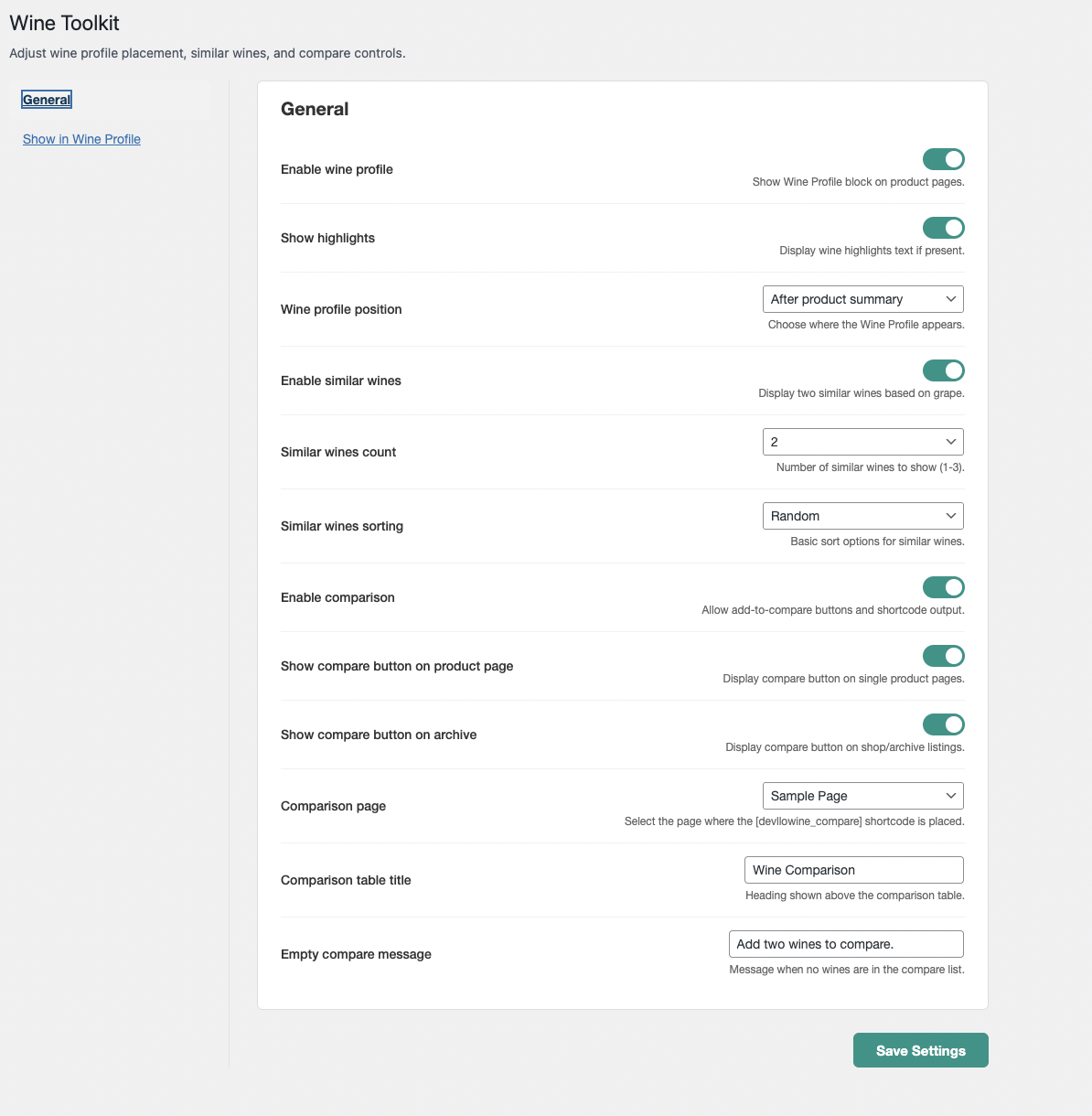 Plugin settings page under WooCommerce