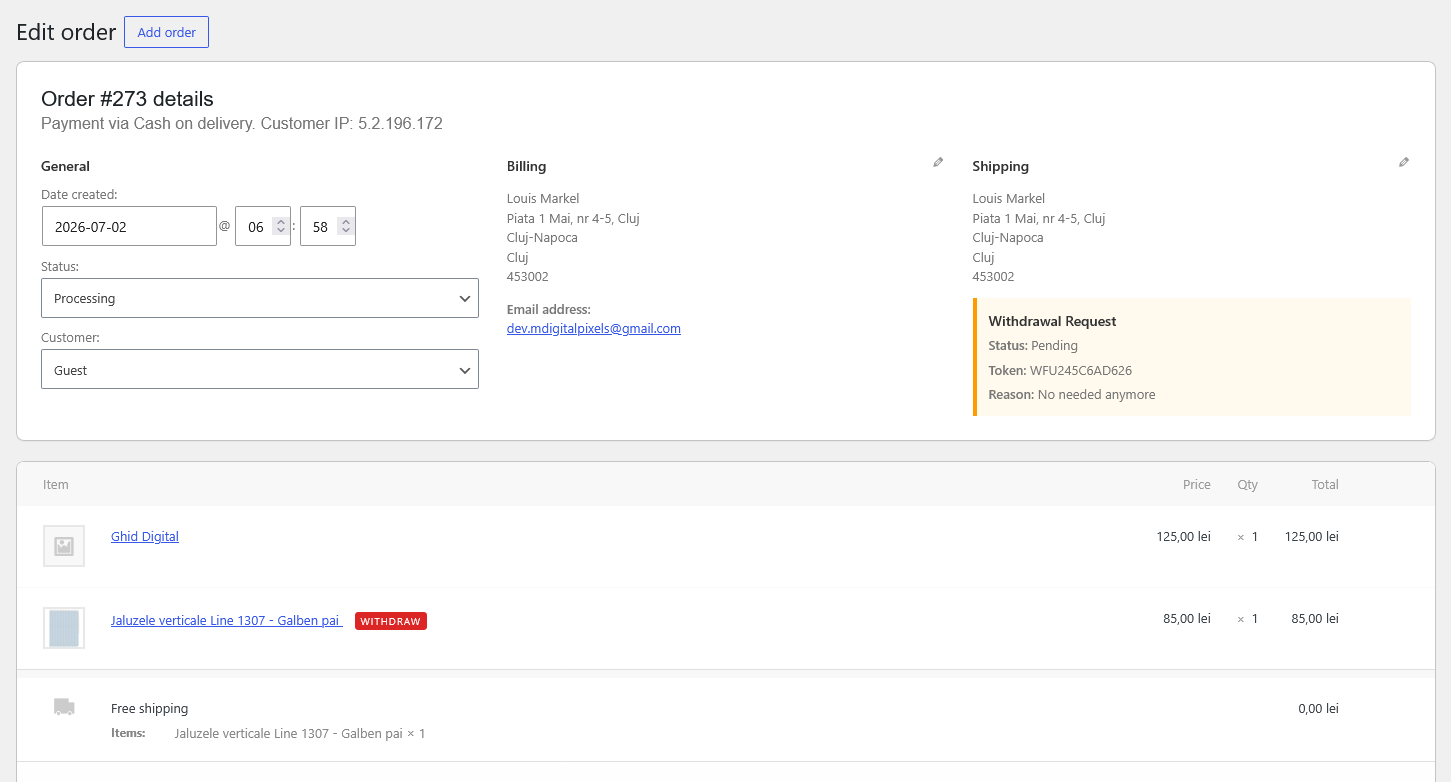 [Withdrawal Request Approval] - The approval interface displayed when confirming a customer's withdrawal request. Administrators can add a personalized processing note, which is automatically included in the approval email, before finalizing the request.