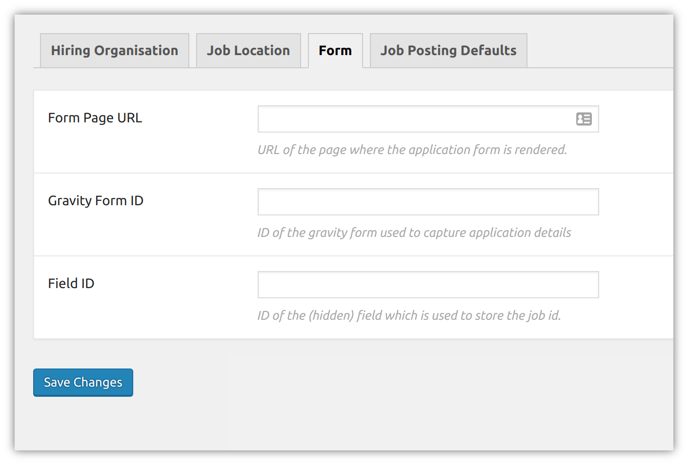 Gravity forms integration default settings. (For job application entries)