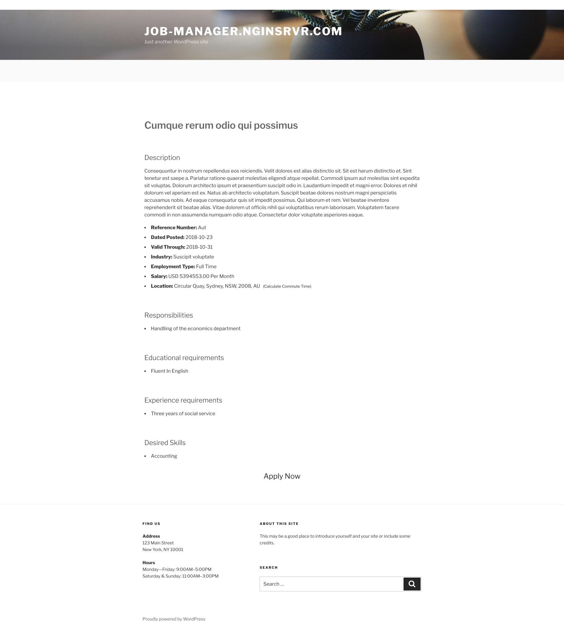 Single job page screenshot.