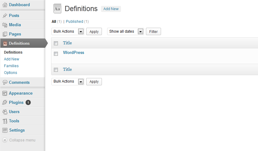 New Custom Type and Taxonomy for Definitions.
