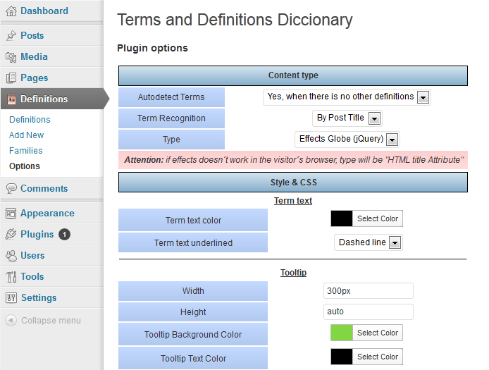 The options page.
