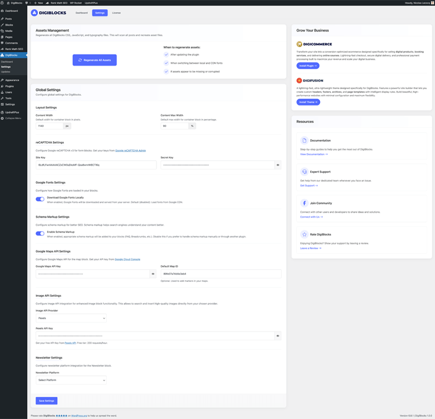 **Settings**: Configure what you need.