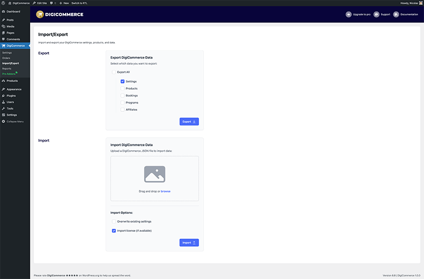**Pro Addons**: Browse and manage premium extensions for DigiCommerce Pro.