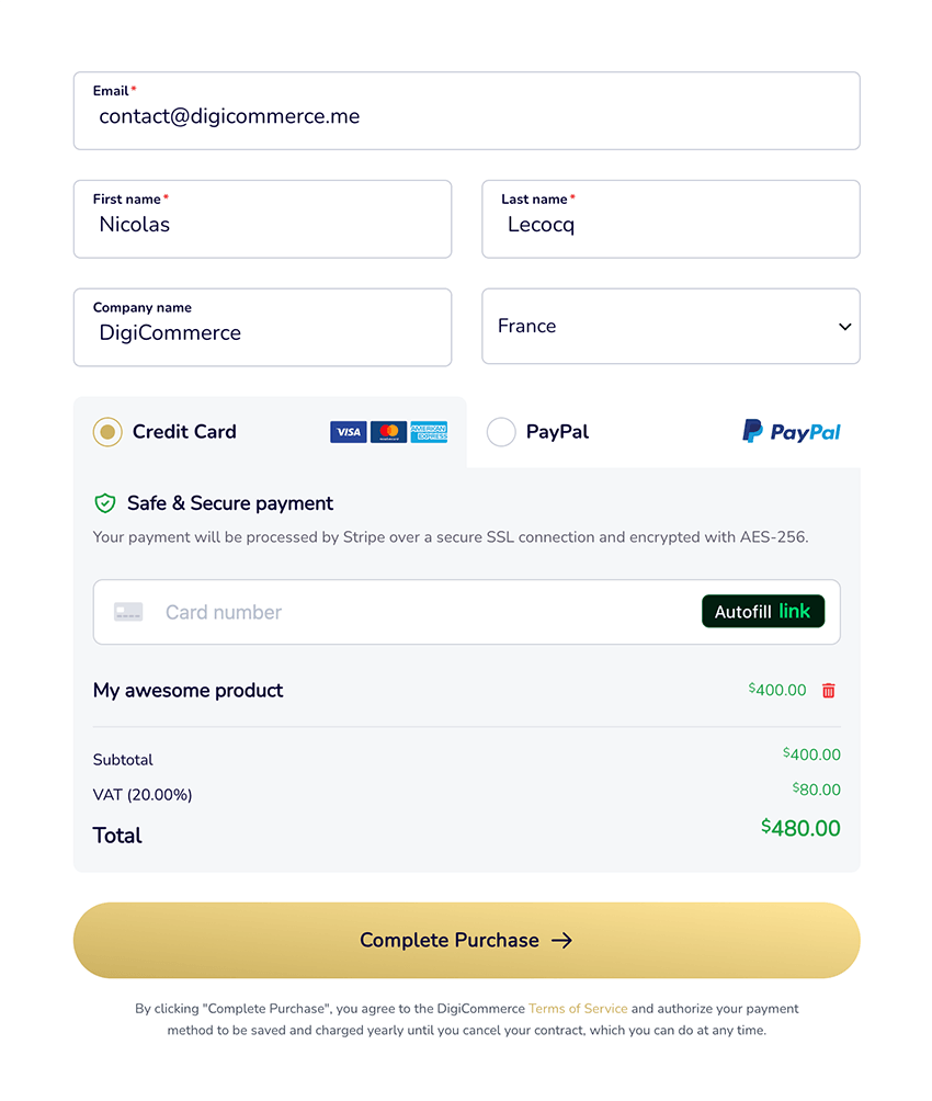 **Account Page**: Customer account dashboard for managing purchases and downloads.