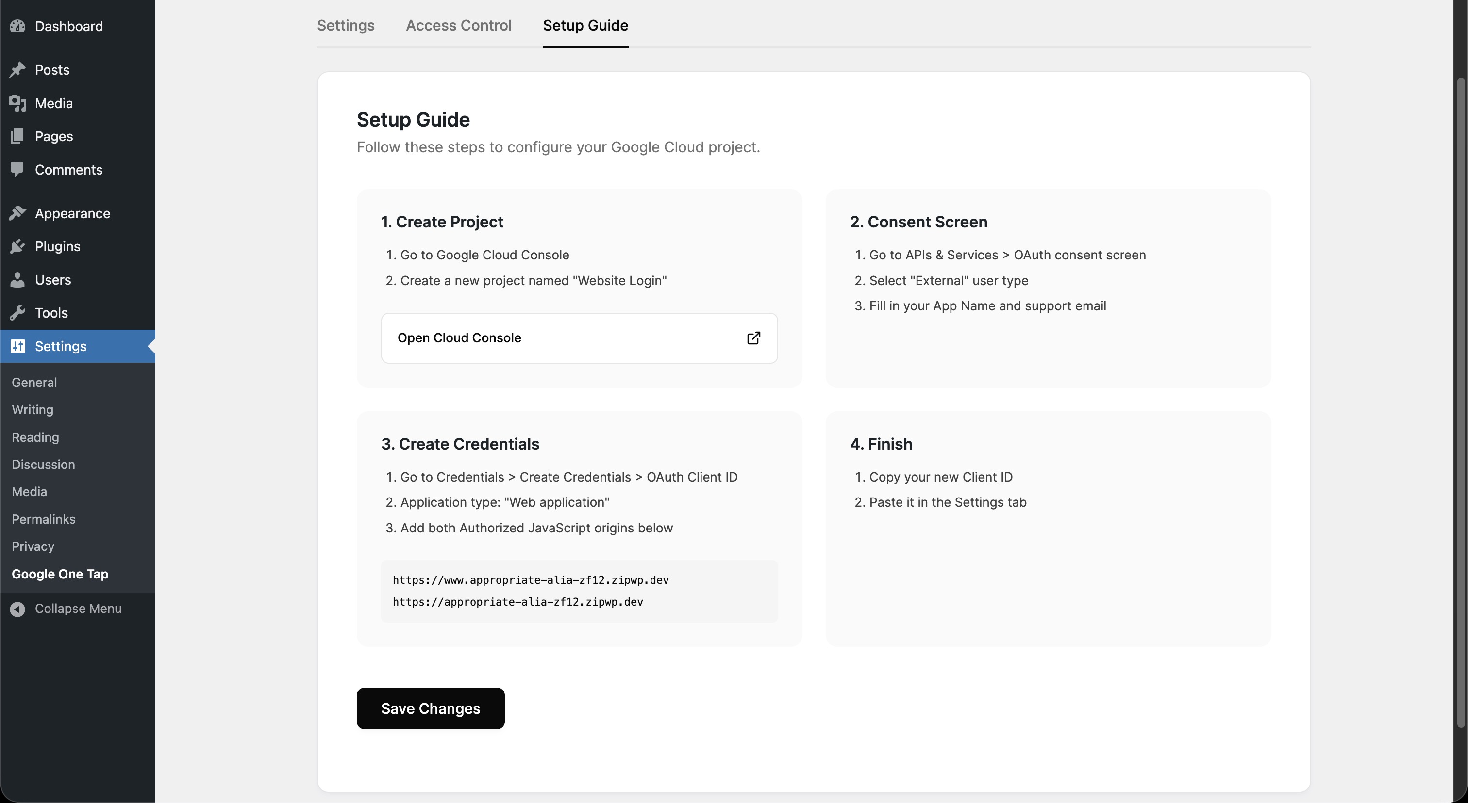 Google One Tap button on the login form.