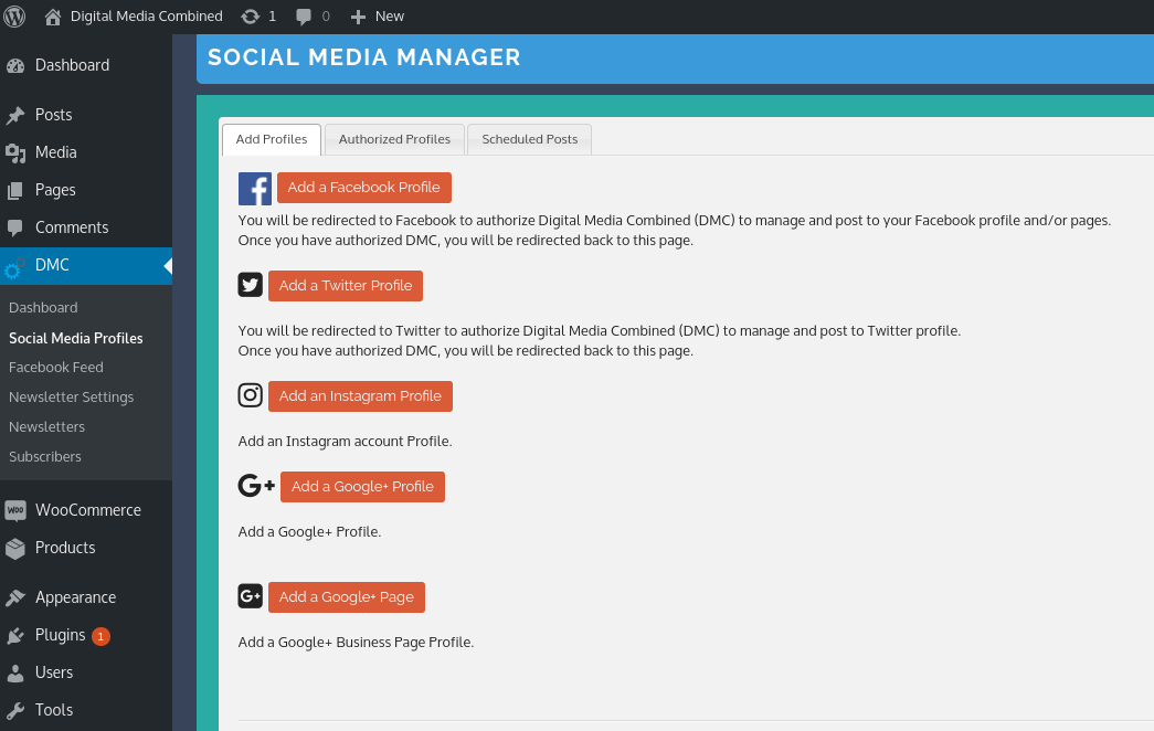 Add Facebook, Twitter, Instagram, Google+, Google+ Business Page profiles and manage them in one place.