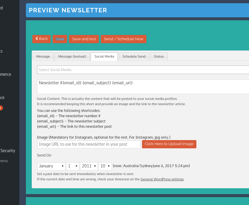 Schedule to post to your Social Media Profiles when you send out newsletters.
