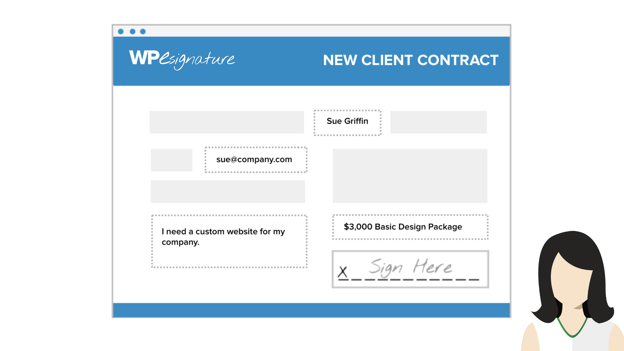 **Contact Form 7 Data** If you click the Signer Input Fields icon you will see the option “Contact Form 7 Data.” Click this to connect a WP Form to this contract.