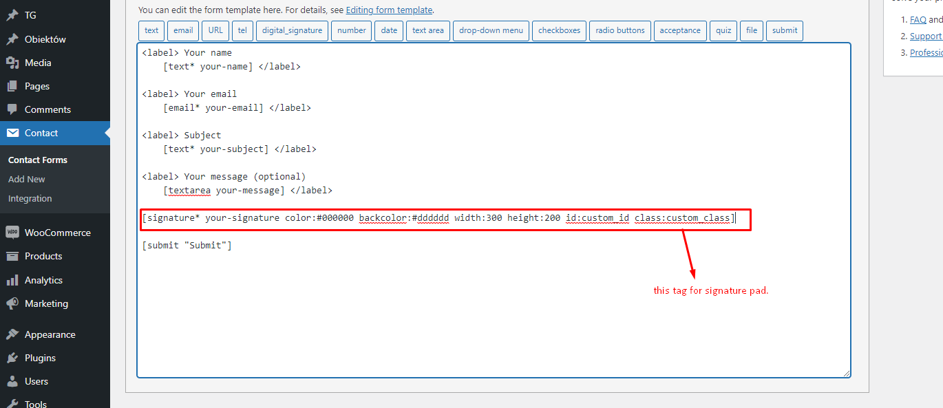 admin option in contact form 7