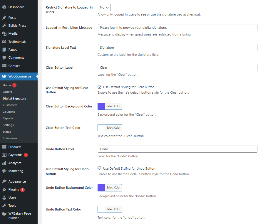 Admin settings page - Style / Translate Settings