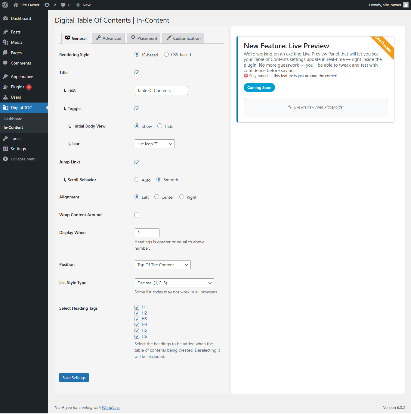 Advanced tab controls