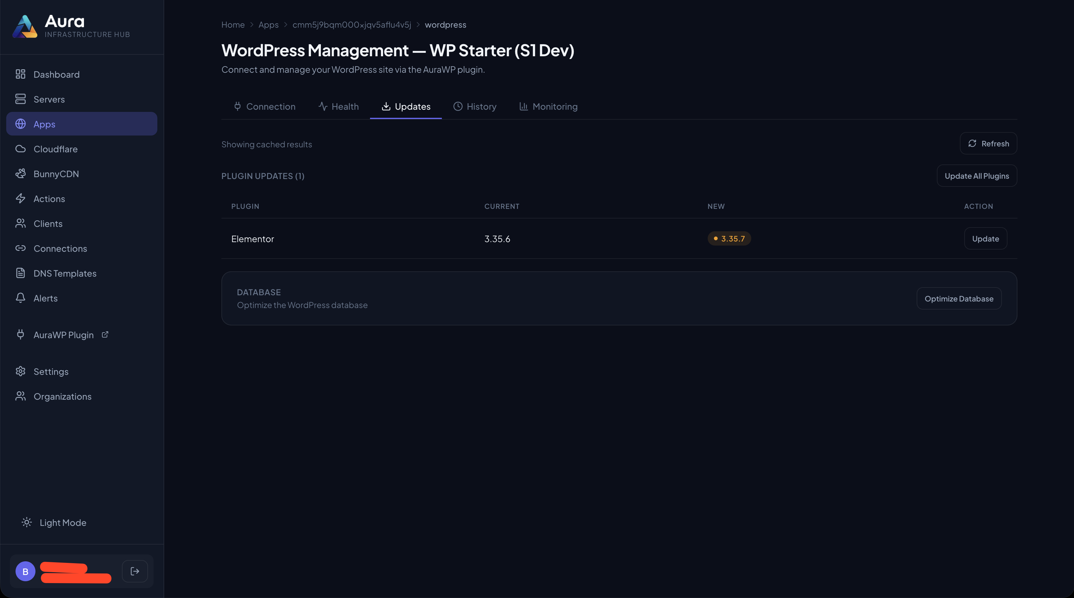 Activity log — monitor remote update and maintenance operations.