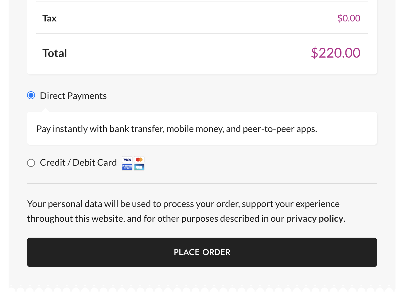 Direct Payments on your website Checkout