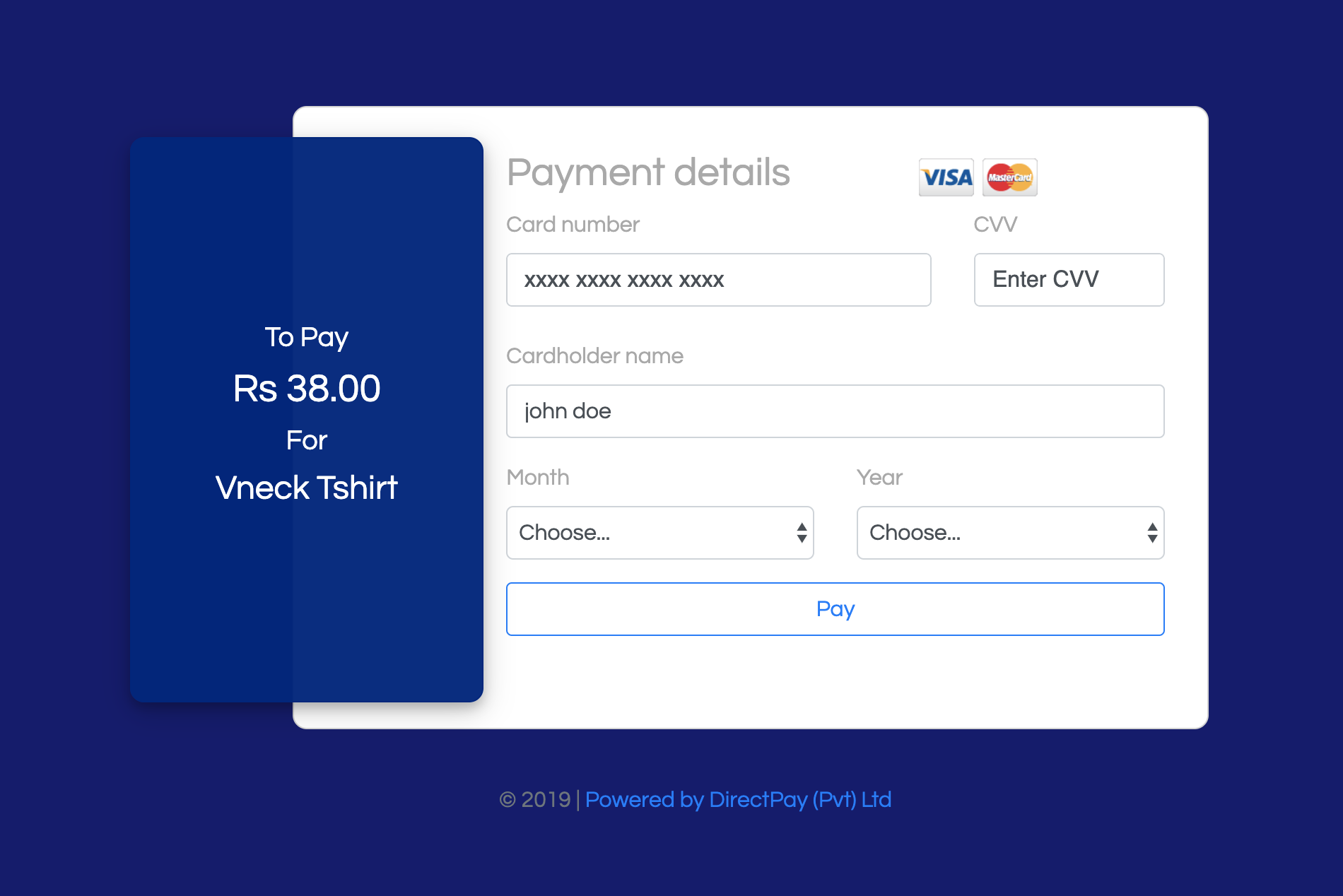 Checkout Page Card Details