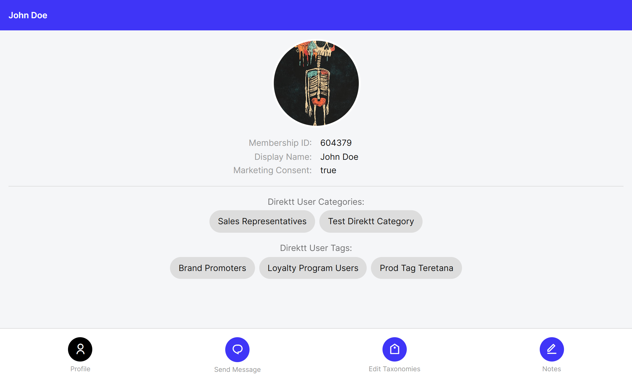 User Profile Accessible from Direktt Mobile app