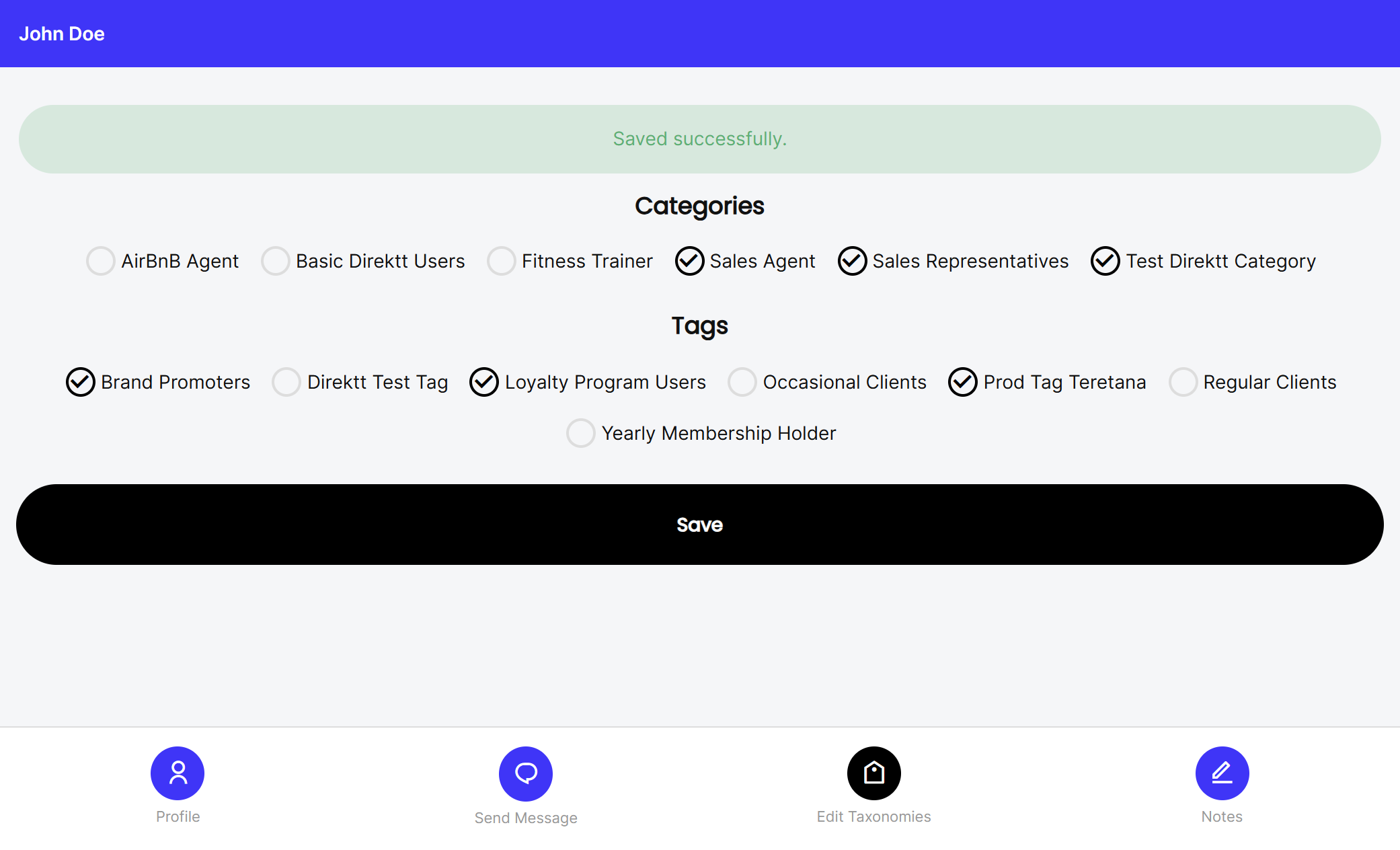 User Taxonomies in User Profile