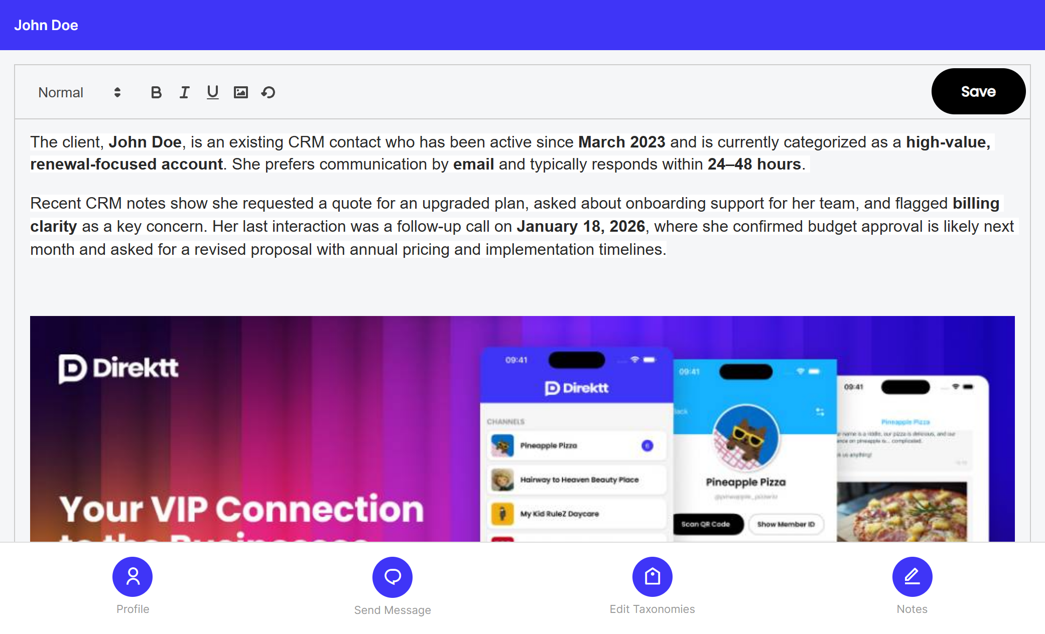 User Notes in User Profile
