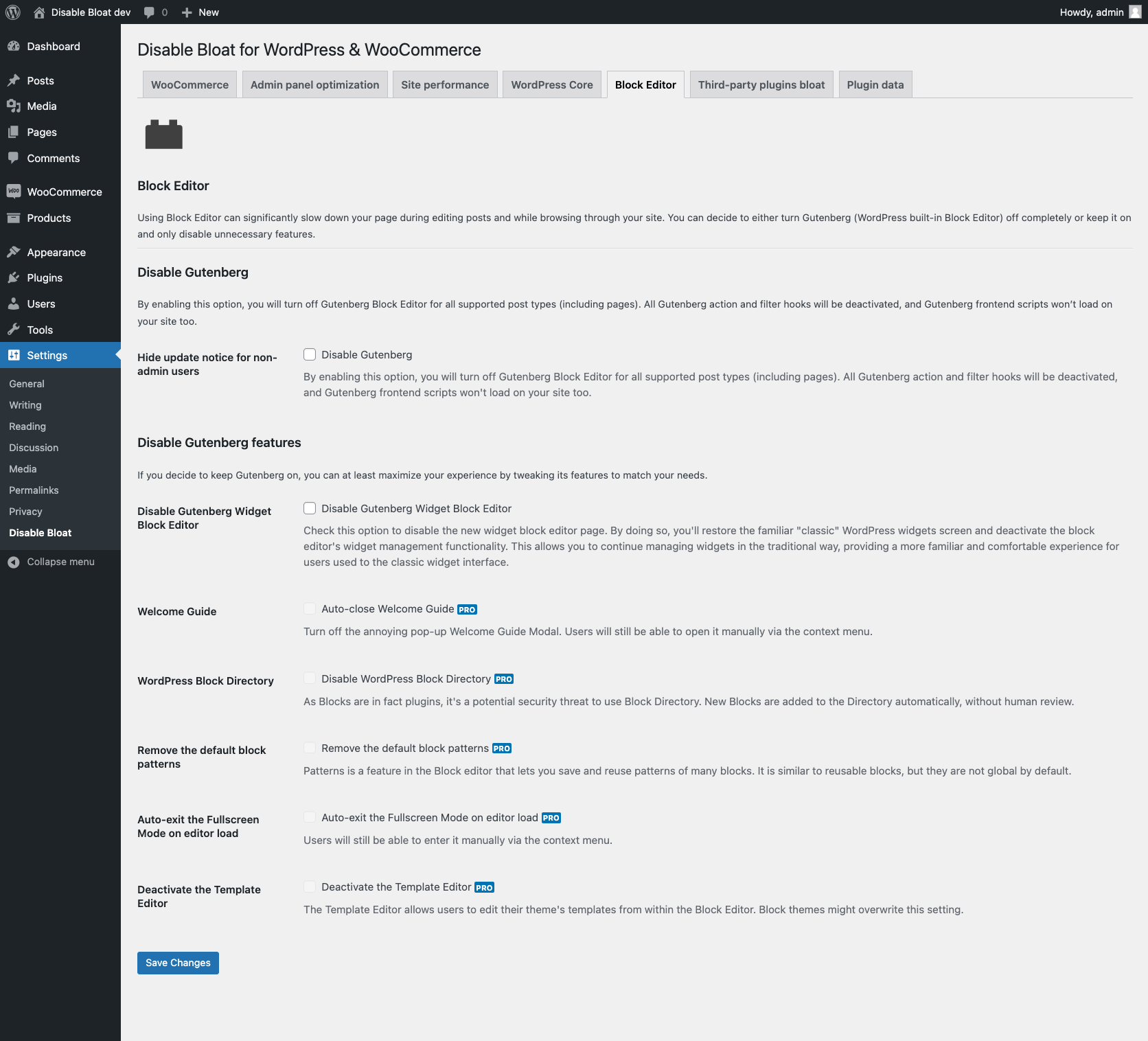 Block Editor section