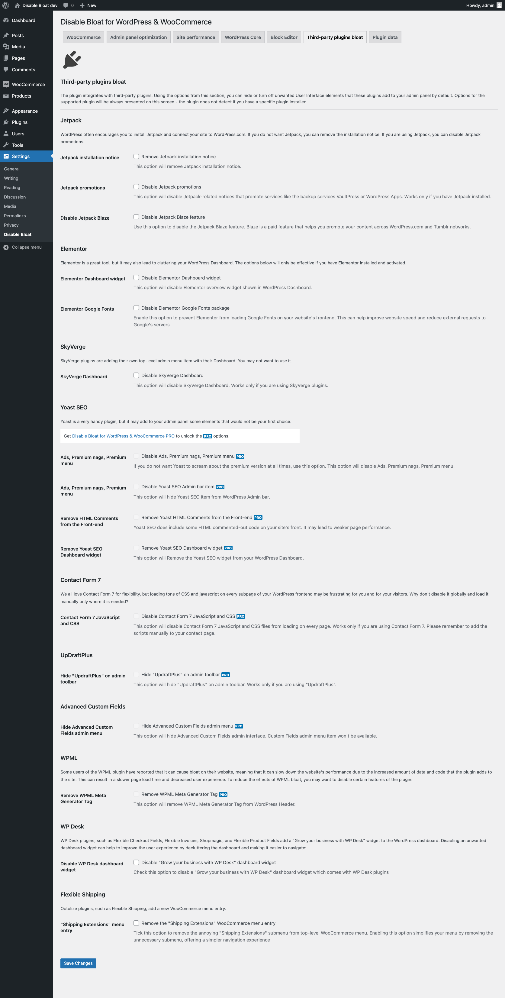 Third-party plugins bloat section