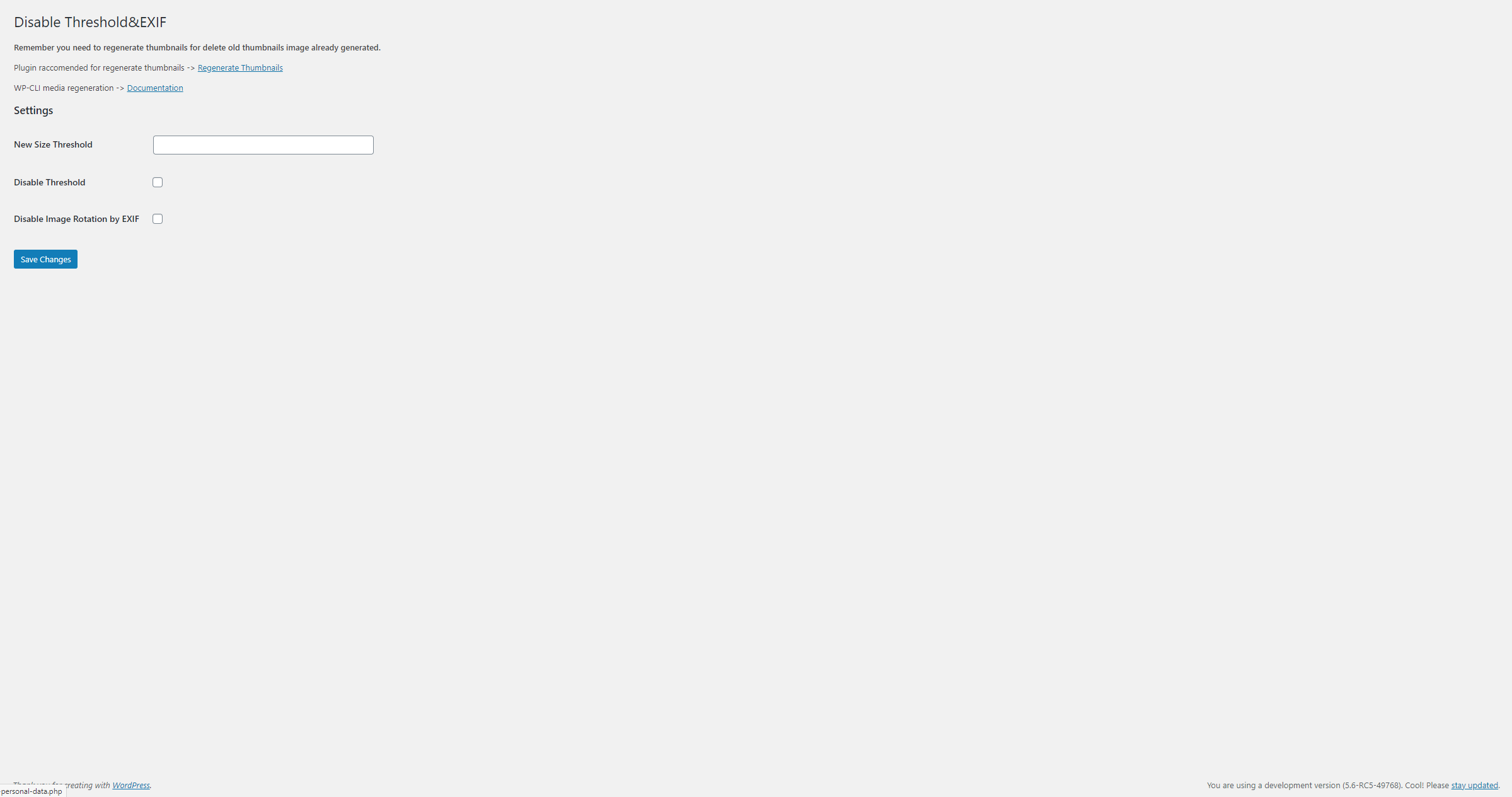 Image Threshold&EXIF page settings.
