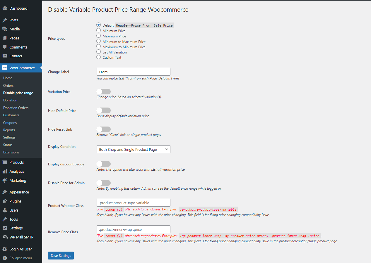 update variable product price range settings