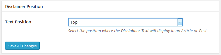 Disclaimer Position | Settings Page