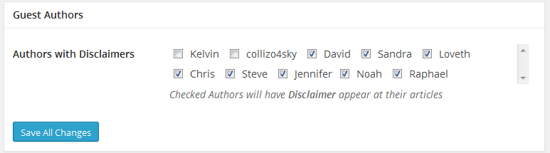 Authors | Settings Page