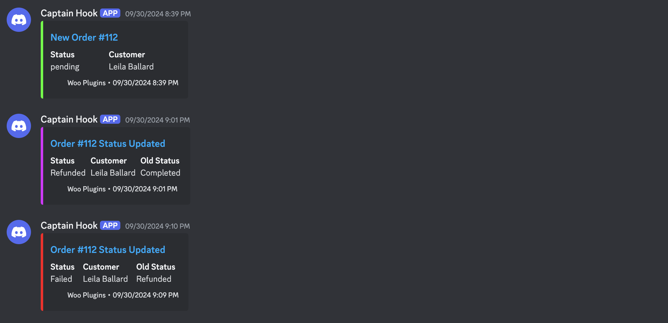 Example of a Discord notification