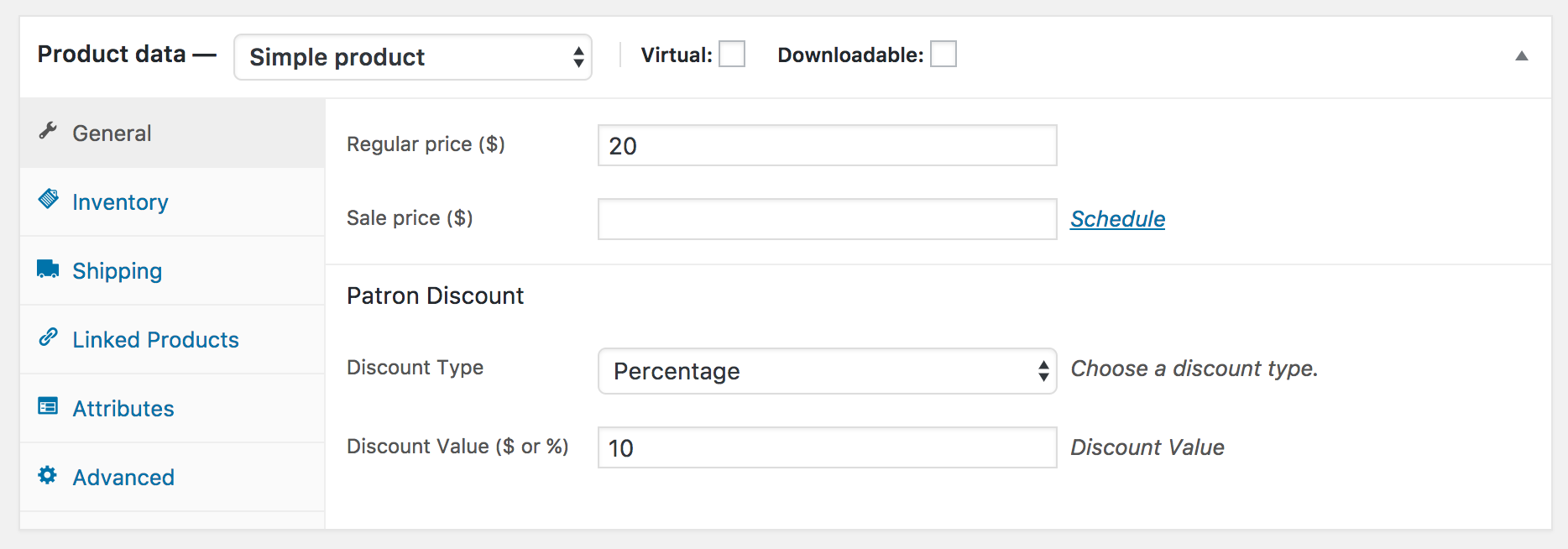 Editing a product Patron discount settings