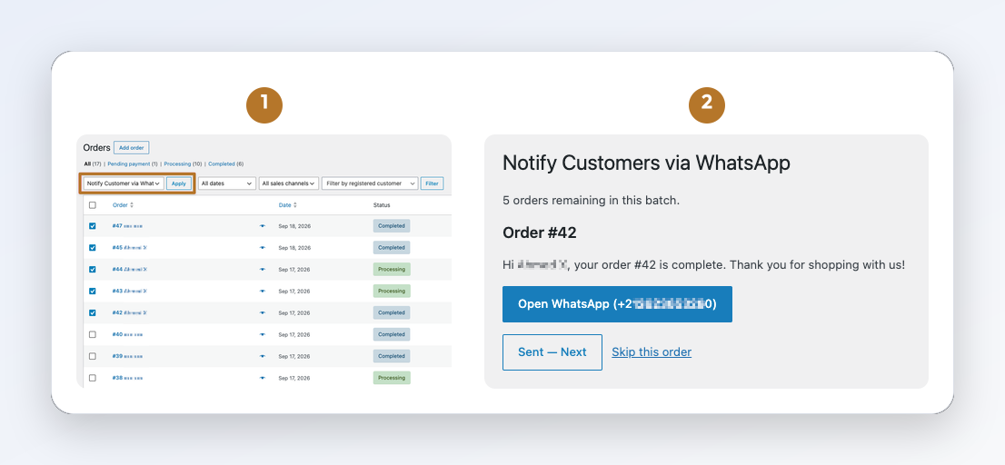 Bulk "Notify Customer" — step through selected orders one at a time.