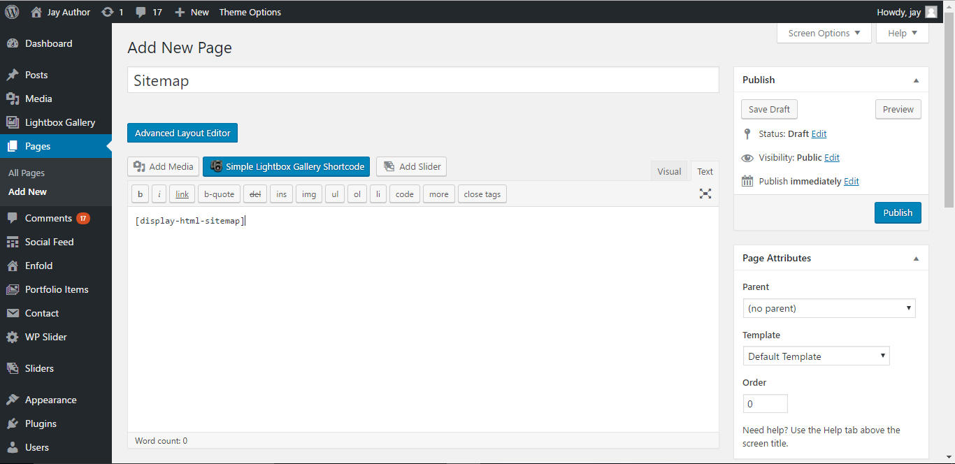 Shortcode to be used in Sitemap Page