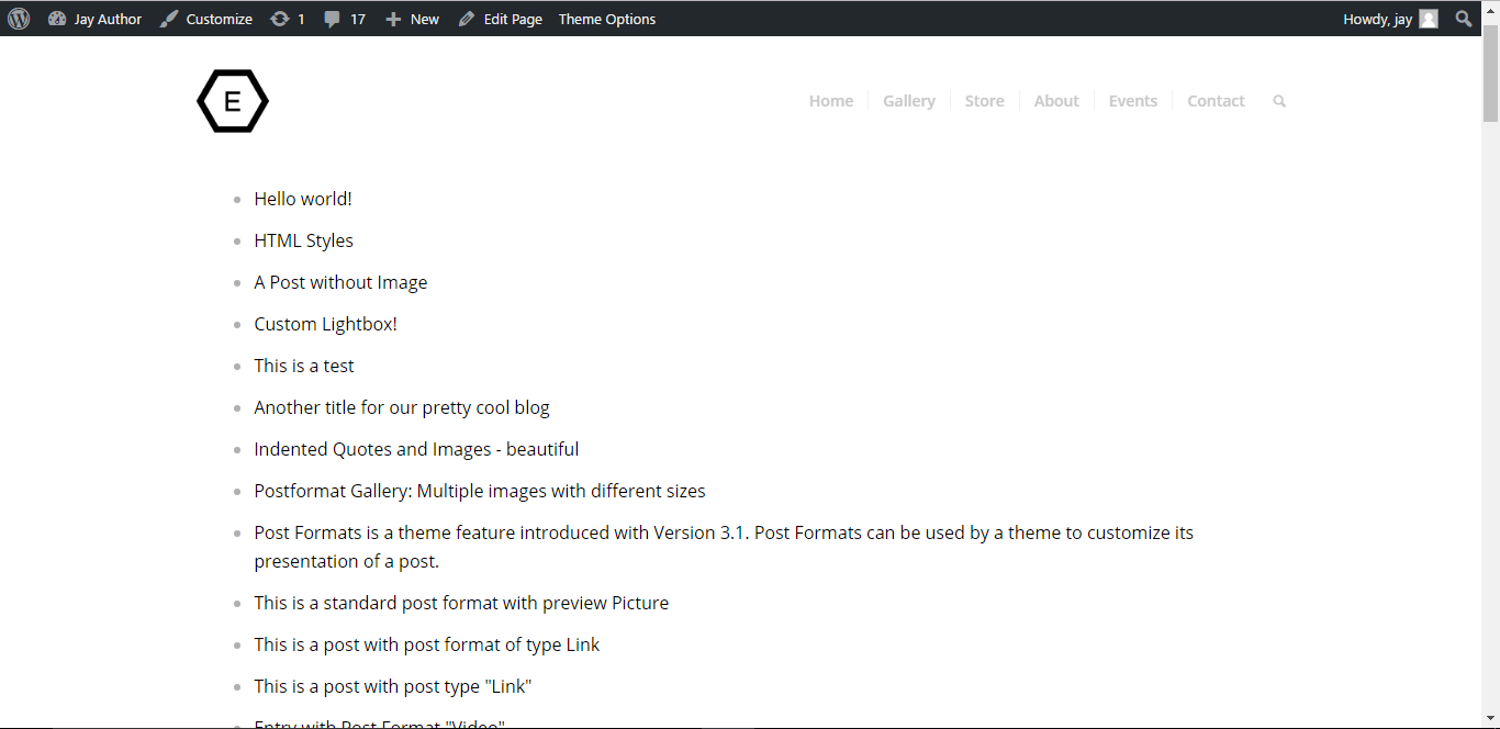 Sitemap page displaying posts
