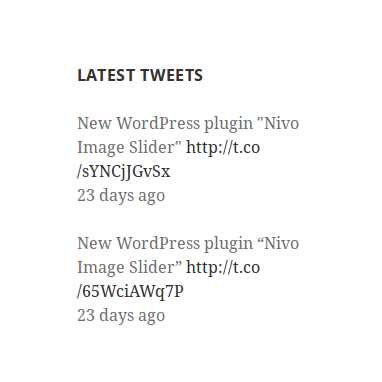 Screenshot of Display Latest Tweets Widget Front-end at Twenty Fifteen theme