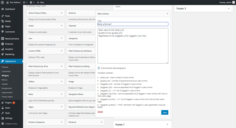 Widgets Cofiguration View.