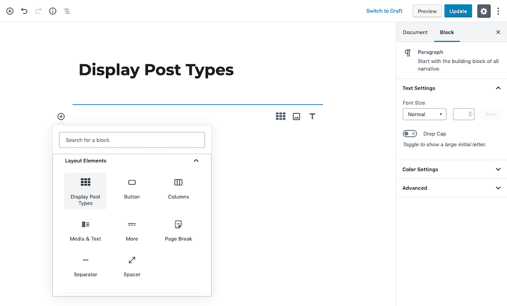 Display post types block initiate.