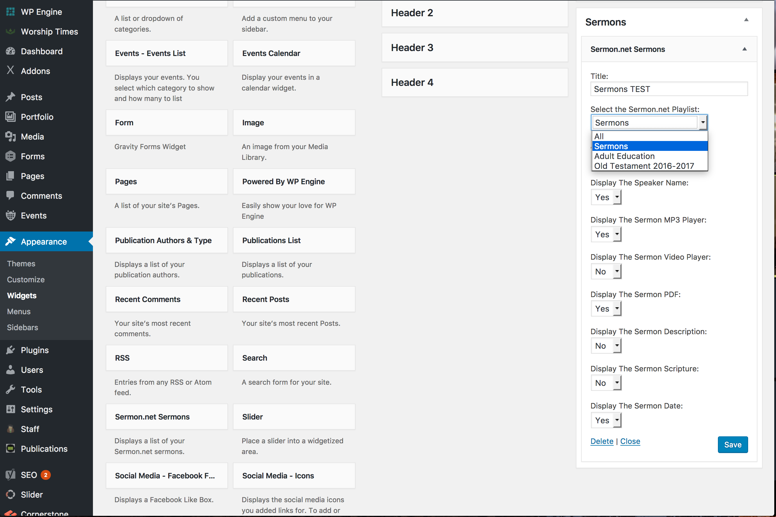**Widget** - To drop a sermon.net list onto a sidebar, drag the widget into place and select your preferences.