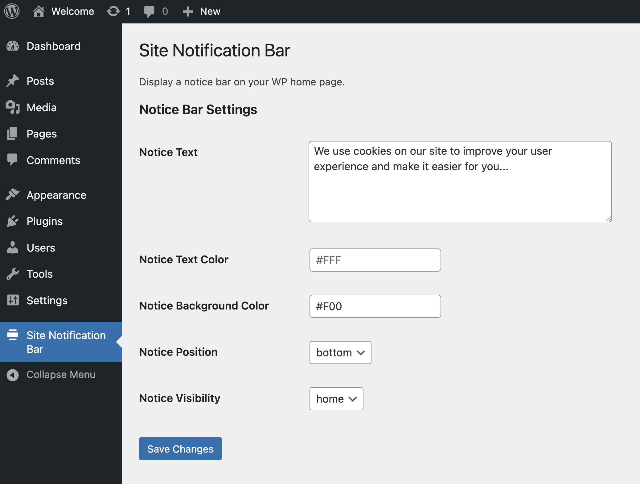 Settings Page - Configure the plugin options of your choice.